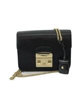 FURLA◆ショルダーバッグ/レザー/BLK/無地_画像1