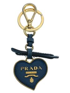 PRADA◆服飾雑貨/ブルー/無地/レディース/キーリング/サフィアーノ/キーホルダー/ハート/リボン