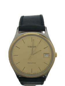 TISSOT◆クォーツ腕時計/アナログ/レザー/GLD/BLK/985