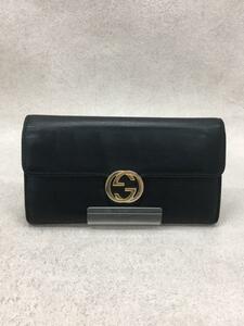 GUCCI◆長サイフ_インターロッキングG/レザー/BLK/メンズ