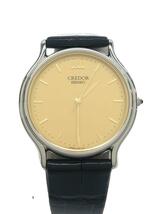 SEIKO◆CREDOR/クォーツ腕時計/アナログ/レザー/GLD/BLK/8J81-6A30_画像1