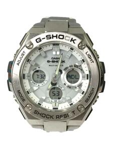 CASIO◆ソーラー腕時計・G-SHOCK/デジアナ/ステンレス/WHT