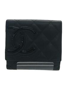 CHANEL◆2ツ折サイフ_カンボンライン_カーフスキン_Wホック_BLK/牛革/BLK/レディース