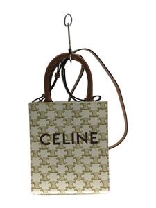 CELINE◆2WAY ミニ バーティカル トリオンフ キャンバス/レザー/WHT/総柄