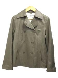 BALMAIN* leather pea coat / leather / khaki / green / plain 