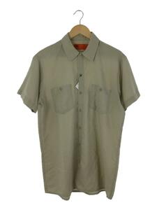 DICKIES◆半袖シャツ/L/ポリエステル/BEG/90s/USA製/ペンッキ飛び、背面シミ有