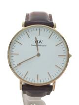 Daniel Wellington◆クォーツ腕時計/アナログ/レザー/WHT/BRW/DW00100035_画像1