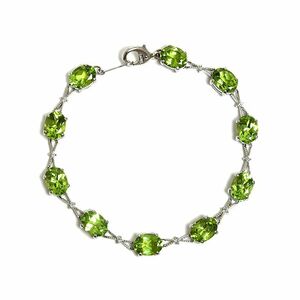 13.37ct natural peridot diamond bracele K18WG total 0.11ct natural diamond oval cut green stone green white gold used free shipping 