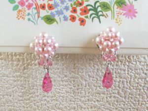 美品 used ビーズイヤリング ハンドメイド アクセサリー ウェディング パーティ ピンク