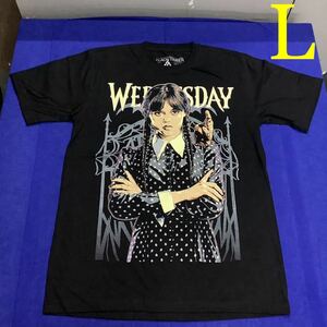 SR13B4. デザインTシャツ Lサイズ　Wednesday ウェンズデー　The Addams Family アダムスファミリー