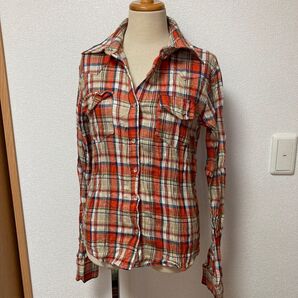 チェック 長袖 ブラウス M