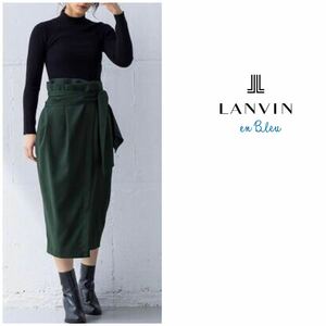 美品 ランバンオンブルー LANVIN en Bleu ラップ風 ドッキング ワンピース 38 レリアン