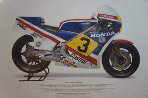 イラストポスター A3版 1983 HONDA NS500 ホンダ ２サイクル V3エンジン レーサー 検：バイク オートバイ