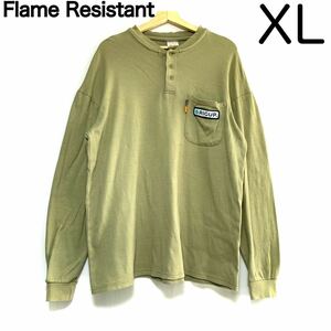 輸入古着 Flame Resistant ヘンリーネック ロンT カーキ ワークウェア 薄カーキ ワークシャツ