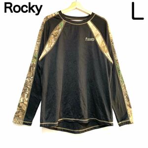 輸入古着 Rocky ロッキー 裏起毛 ロンT リアルツリー カモ柄 ポリエステル ラグランスリーブ