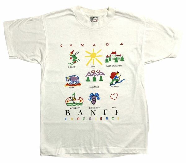 90s Fruit Of The Loom プリントTシャツ M / vetera 半袖 スーベニアTシャツ　フルーツオブザルーム カナダ　バンフ　イラストt ビンテージ