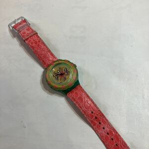 動作確認済み　スウォッチ　スキューバ　200 ダイビング　ピンク　皮　美品　WATER RESISTANT 200M スイス製