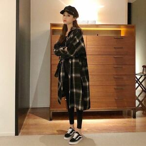 LCBA005 spring autumn lady's long sleeve commuting easy large size check pattern long shirt (2 color M-4XL)