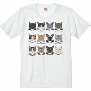 猫の毛色・模様12種/半袖Ｔシャツ/メンズM/白・新品・メール便 送料無料