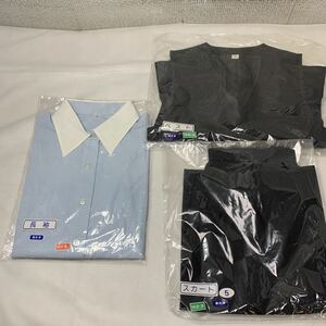 ★大阪堺市/引き取り可★未使用品 事務服 長袖シャツ ベスト スカート 5号 3点セット　 OL 制服 ユニフォーム 事務服 オフィス 仕事 通勤 