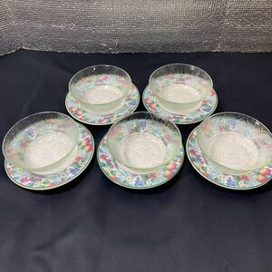 * Osaka Sakai city / receipt possible *JARDIN Stone wear fruit plate glass 5 point set Thai Land fruit floral print *