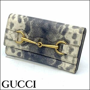 TS GUCCI/グッチ 2つ折り長財布 ホースビット金具 317734.2184 ホワイト×グレー