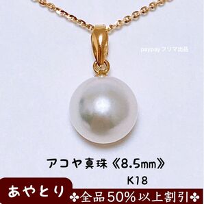 【1904】一粒 パールネックレス　アコヤ真珠《8.5mm》　K18 あこや真珠
