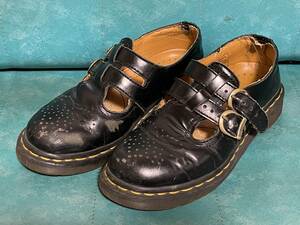 Dr.Martens ドクターマーチン メリージェーン ダブルストラップ レザーシューズ US5 22cm ウイングチップ ブラック ブーツ 黒 中古 