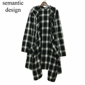 美品★ semantic design セマンティック デザイン チェック ロング フーディー パーカー 羽織り ガウン Sz.M　メンズ　C3T07094_8#N