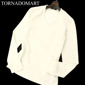 20aw TORNADOMART トルネードマート 通年 ストレッチ★ 長袖 Uネック カットソー ロンTシャツ Sz.M　メンズ 白　C3T07599_9#F