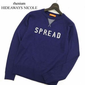 rhenium HIDEAWAYS NICOLE ハイダウェイ ニコル 秋冬 SPREAD プリント★ ニット セーター Sz.46　メンズ ネイビー　C3T07695_9#K