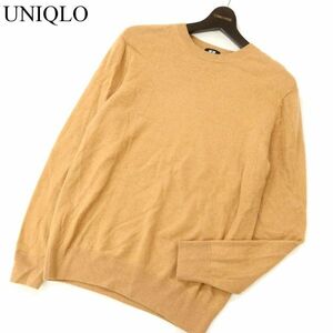 22AW★ UNIQLO ユニクロ 通年 高級 カシミヤ100%★ クルーネック ニット セーター Sz.M　メンズ ベージュ　C3T07676_9#L