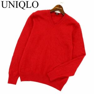 UNIQLO ユニクロ 秋冬 高級 カシミヤ100%★ Vネック ニット セーター Sz.S　メンズ 赤　C3T07724_9#K