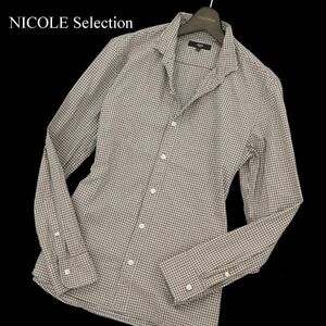 NICOLE Selection ニコル セレクション 通年 襟ワイヤー★ スリム 長袖 ギンガムチェック シャツ Sz.50　メンズ 灰 × 茶　C3T07898_9#C