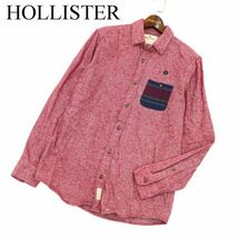 【新品 未使用】 HOLLISTER ホリスター 秋冬 切替ポケット★ 長袖 ワーク ネル シャツ Sz.S　メンズ 赤系　C3T07742_9#B_画像1