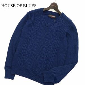 【新品 未使用】 HOUSE OF BLUES ハウスオブブルース 通年 コットン ケーブルニット★　セーター Sz.3　メンズ ネイビー　C3T08126_9#L