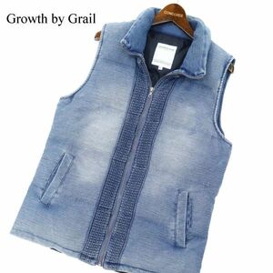 Growth by Grail グロースバイグレイル 秋冬 USED加工★ デニム フルジップ 中綿 ベスト ジャケット Sz.L　メンズ　C3T08196_9#N