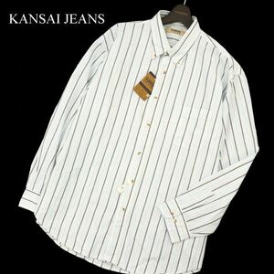 【新品 未使用】 KANSAI JEANS カンサイジーンズ 山本寛斎 長袖 ボタンダウン ストライプ シャツ Sz.3L　メンズ 大きい 特大　C3T08043_9#C