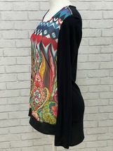 (I07951) デシグアル Desigual TS ADONIA フロントプリント ショルダージップ コンビカットソー XS ブラックマルチ_画像6