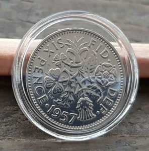 1957年 ヴィンテージ 幸せのシックスペンス イギリス ラッキー6ペンス 英国コイン 美品です 本物 19.5mm 2.8gram 