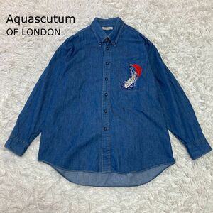 Aquascutum アクアスキュータム デニムシャツ 長袖シャツ 胸ポケットあり 刺繍モチーフ XL ボタンダウンシャツ
