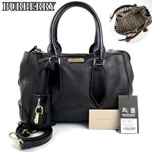 極美品■BURBERRY バーバリー ハンドバッグ 2way ノバチェック 南京錠 カデナ レザー ダークブラウン ショルダーバッグ ゴールド金具