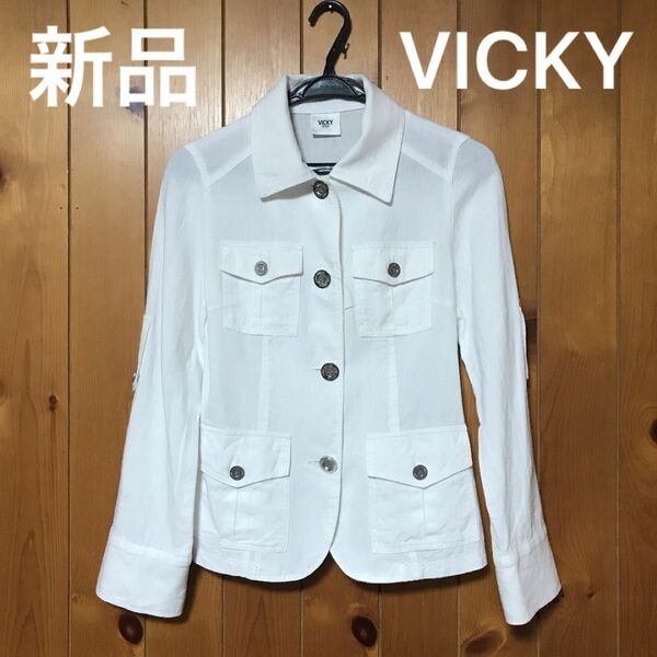 新品 VICKY リネン ジャケット ホワイト ジージャン Gジャン