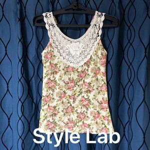StyleLab 胸元レース 花柄 ベロア ニット タンクトップ トップス 