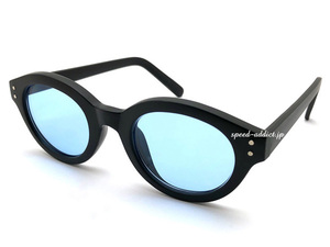 強化 BOSTON SUNGLASS 艶消しBLACK × LIGHT BLUE/ボストンサングラスマットブラック黒縁セルフレームブルー定番おしゃれ個性的バイク乗り