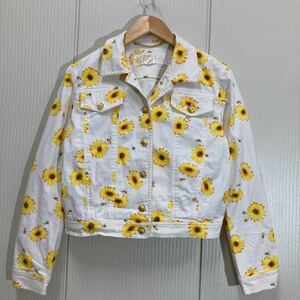 269 エスカーダ ESCADA イタリア製　花とミツバチ ストレッチ コットンデニムジャケット サイズ38 フラワー　花と蜂の金ボタン　30920H