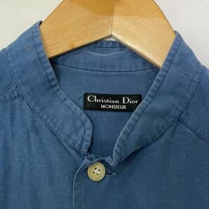 184 Christian Dior MONSIEUR クリスチャン ディオール レーヨン リネン スタンドカラー 半袖シャツ 80's 90's オールド サイズM 麻 30915Lの画像4