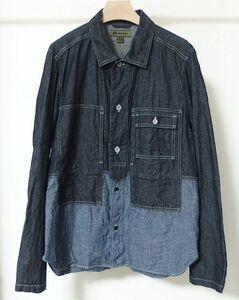 21SS Nigel Cabourn ナイジェルケーボン UTILITY MIX SHIRT 6oz COTTON/LINEN DENIM ユーティリティ デニム 切替 シャツ 48