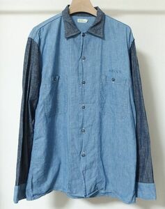 22SS WAREHOUSE ウエアハウス DUCK DIGGER Lot 3042 USN 2TONE CHAMBRAY SHIRTS プリント 2トーン シャンブレー シャツ 40