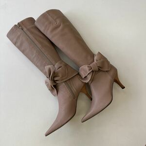 et vousevu- long boots side Zip size 35 22.5cm beige lady's heel 7cm length approximately 43cm